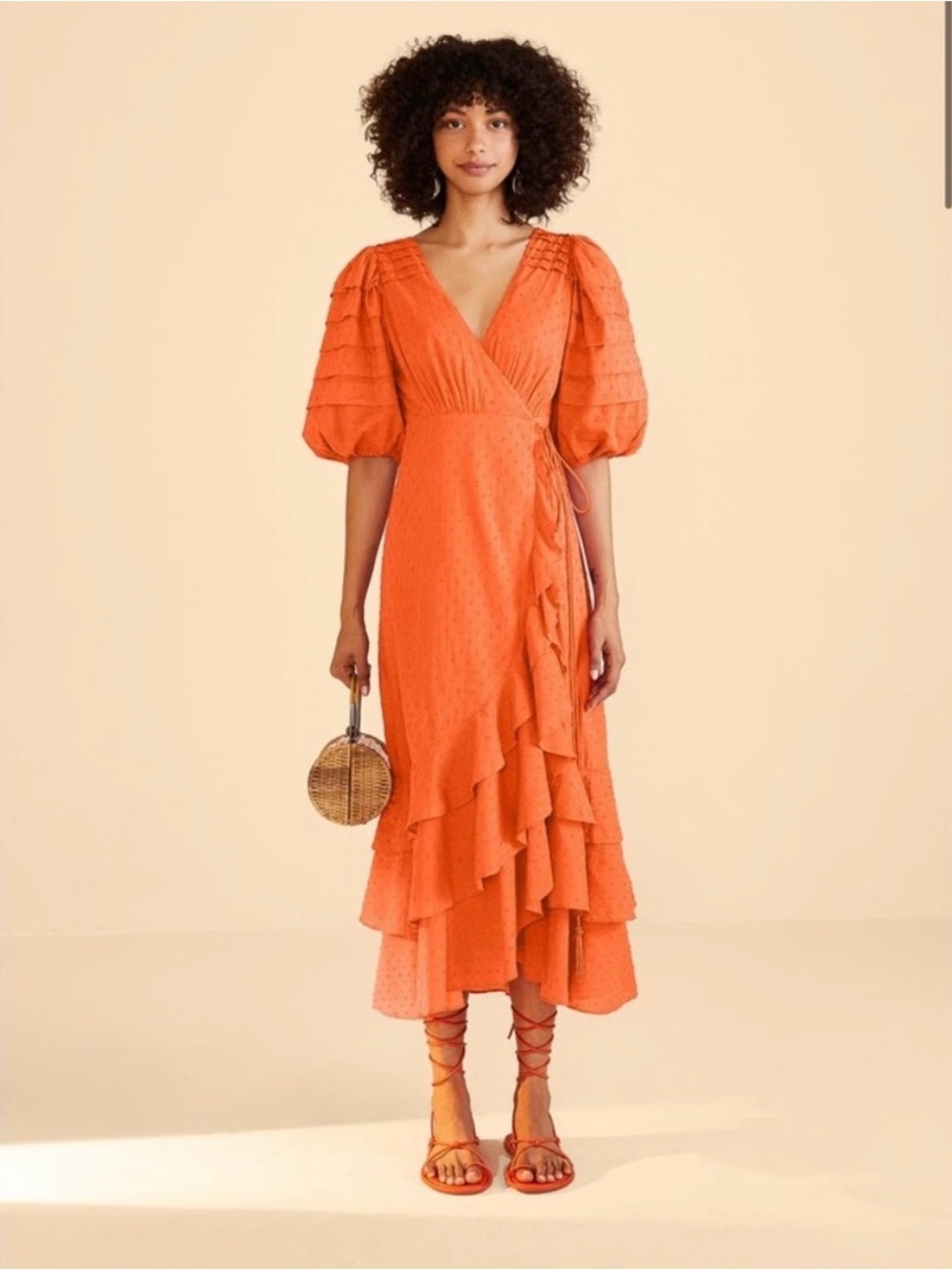 NWT FARM Rio Orange Ruffles
Midi Dress - Picture 1 of 5